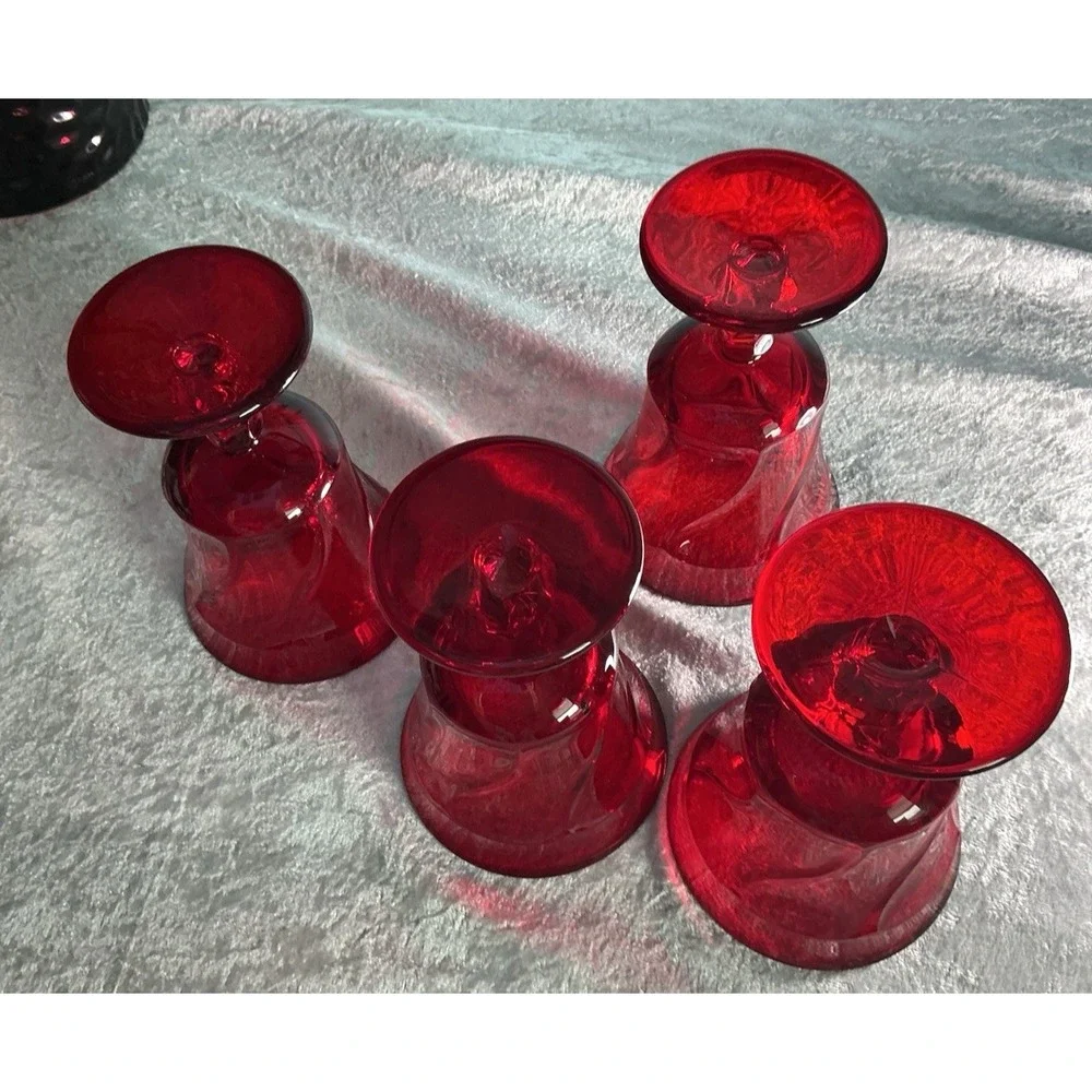 Vintage 4 Fostoria Jamestown Heavy Ruby Red Claret Wine Water Goblets Twist Stem